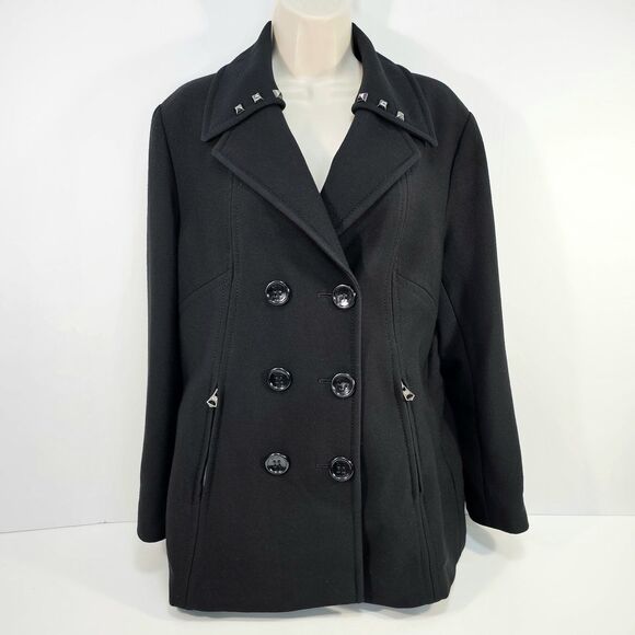 Escada Sport Black Wool Blend Double Breasted Peacoat Women’s Size 42 (L) - Picture 1 of 10